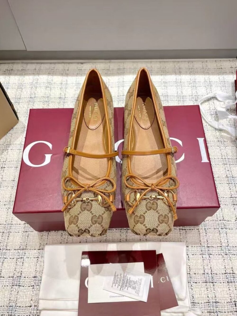 Gucci GG Canvas Mary Jane Bow Flats